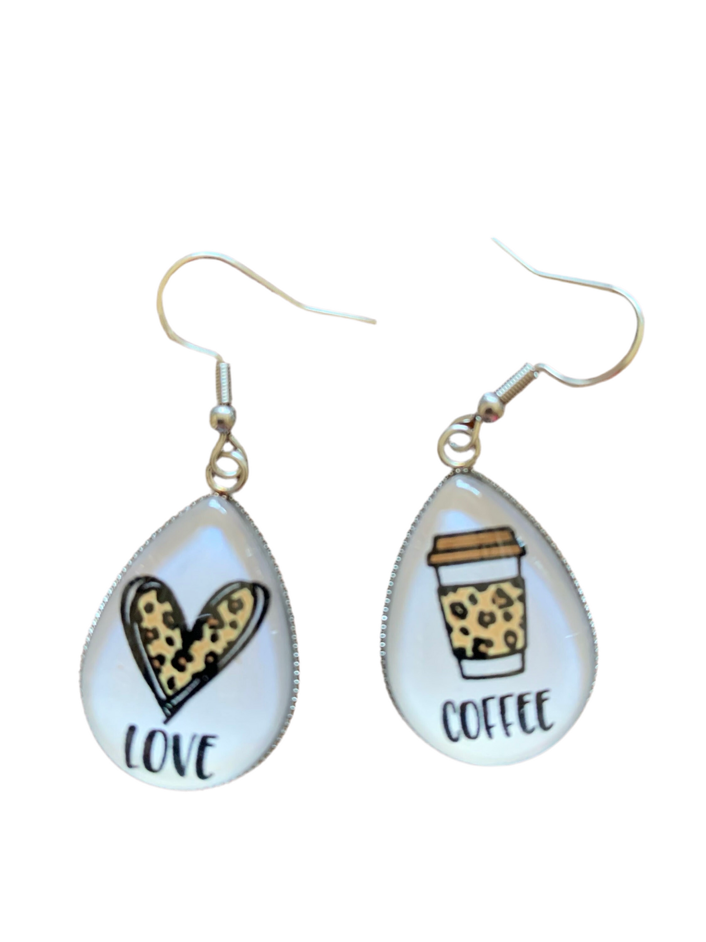 Coffee Lovers Leporad, Cheetah, Heart, Dangle Earrings/jewerly