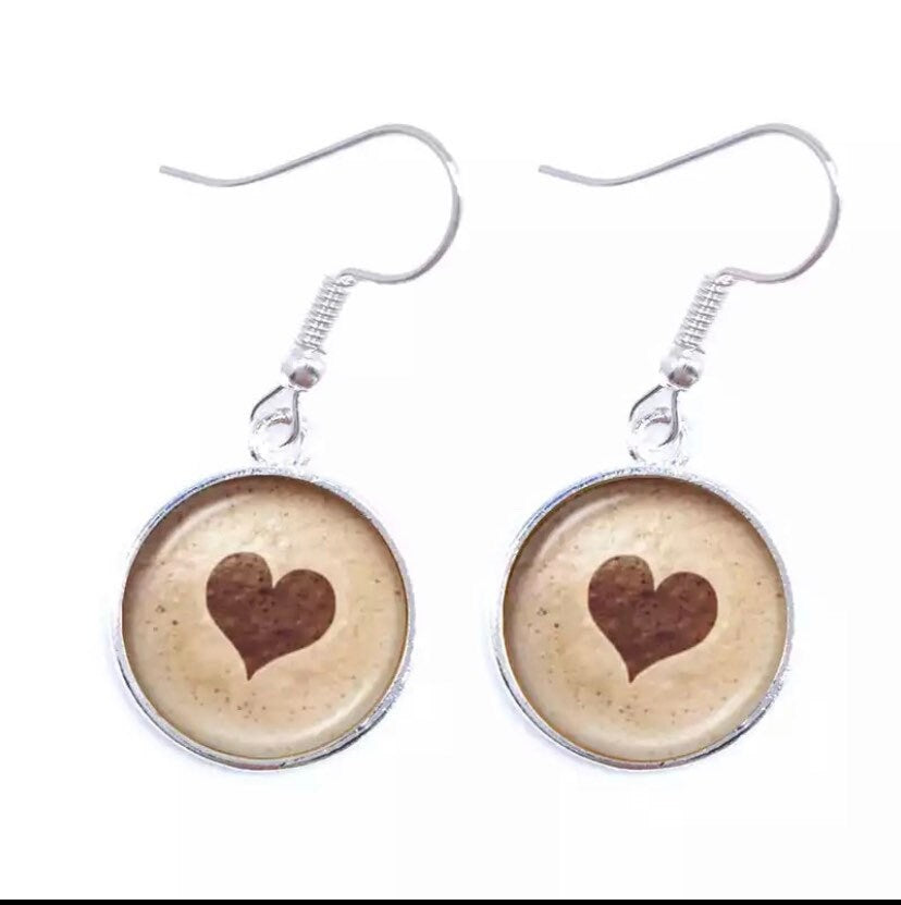 Coffee Lovers Earrings, coffee art, coffee latte, dangle earrings/key chain/jewelry